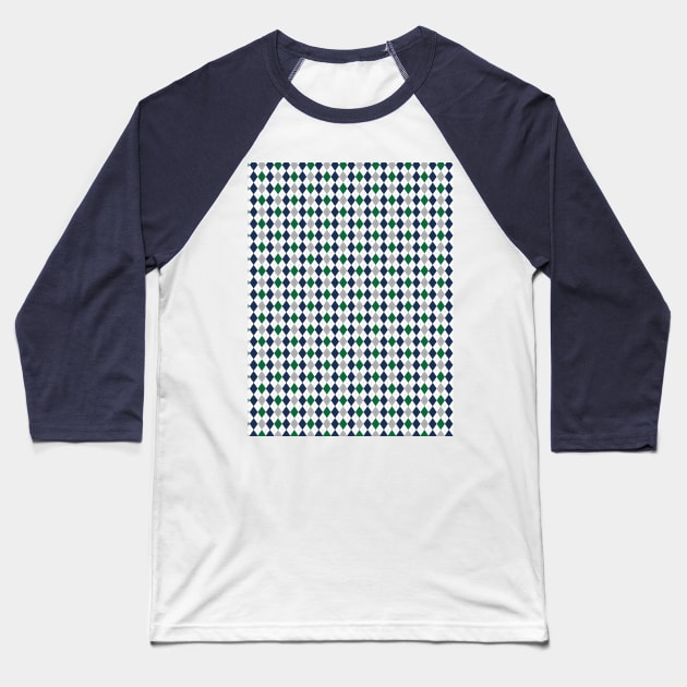 Green Silver Navy and White Argyle Pattern Diamond Checks Baseball T-Shirt by squeakyricardo